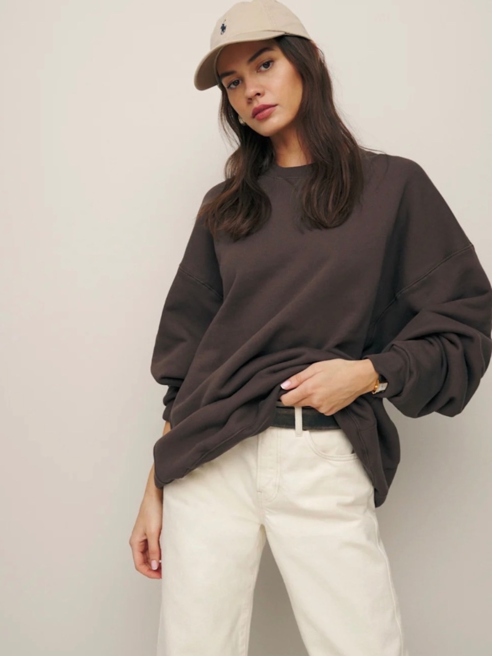 Reformation Vintage Oversized Crewneck Sweatshirt Espresso - Size S